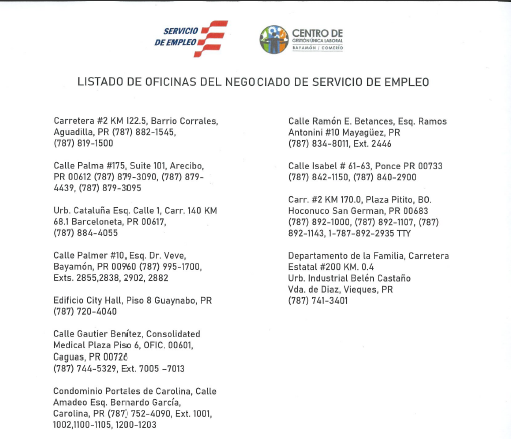 AVISO- LISTADO DE OFICINAS DEL NEGOCIADO DE SERVICIO DE EMPLEO