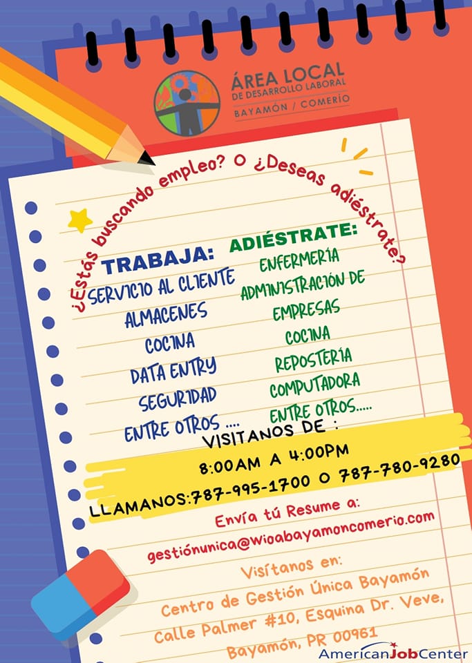 ¿Estás buscando empleo? ¿Deseas adiestrarte?