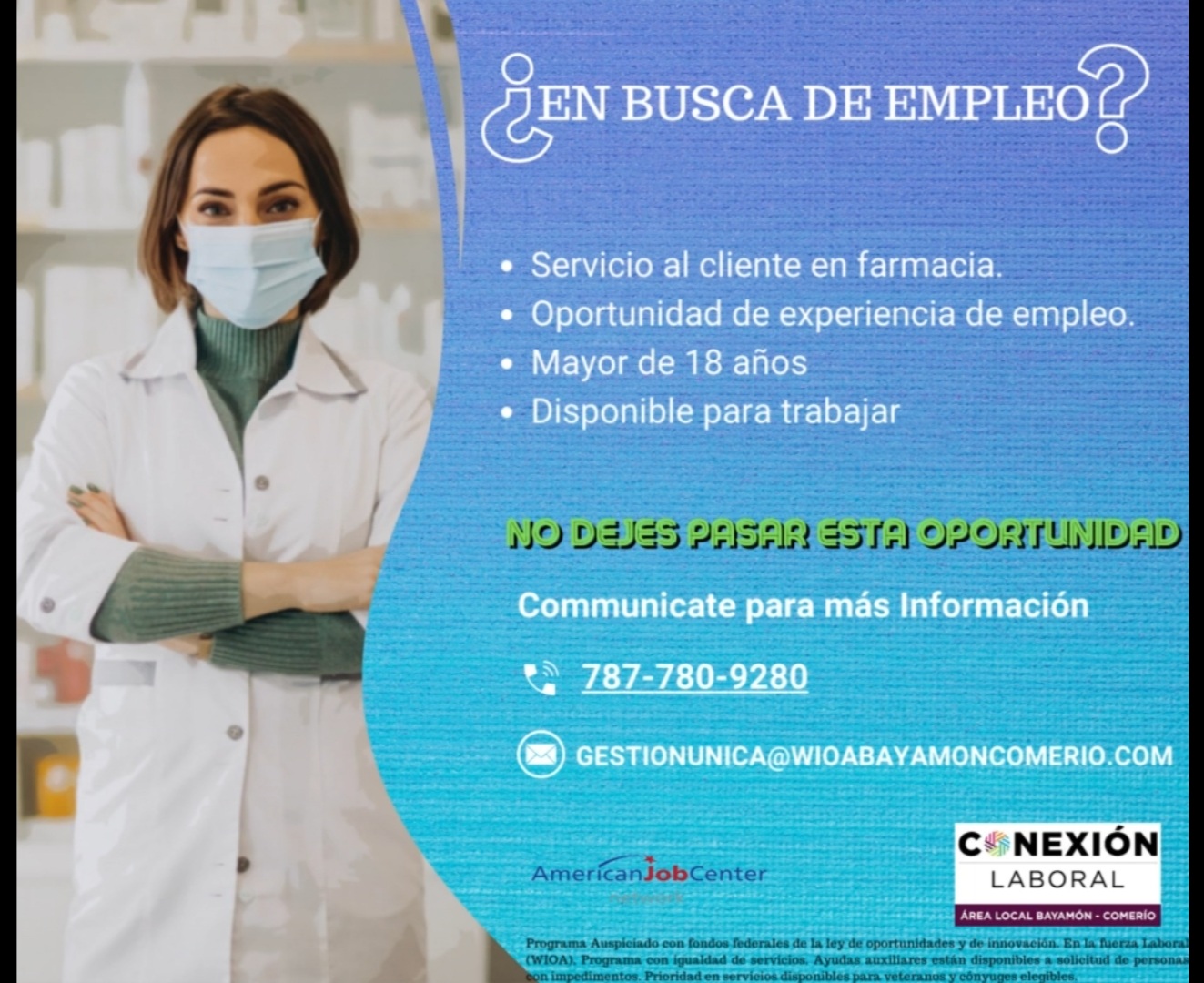 ¿En Busca de empleo? Servicio al cliente en farmacia.